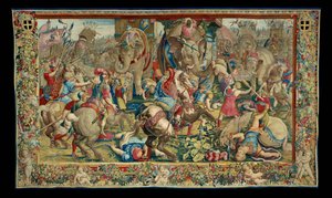 Die Geschichte von Scipio: Die Schlacht von Zama, die Niederlage von Hannibal, zehnte Tapisserie von Giulio Romano