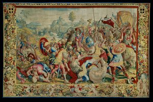 Die Geschichte von Scipio: Der Kampf am Tessin, erstes Stück des Wandteppichs von Giulio Romano