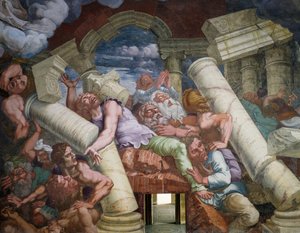 Rebellische Riesen durch Einsturz eines Gebäudes niedergeschlagen von Giulio Romano