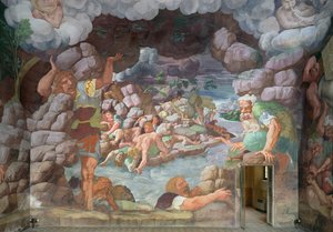 Sala dei Giganti, Detail der Zerstörung der Giganten durch Jupiters Blitze, 1536 (Detail) von Giulio Romano