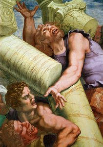 Sala dei Giganti, Detail der Zerstörung der Giganten durch Jupiters Blitze, 1536 (Detail) von Giulio Romano