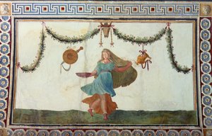 Die Camera con Fregio di Amorini (Detail der Decke mit einer Frau, die eine Schale hält) von Giulio Romano
