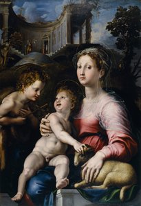 Die Madonna mit Kind und Johannes dem Täufer von Giulio Romano