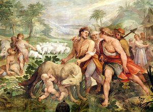 Romulus, gesäugt von der Wölfin, aus der Sala dei Horatii e Curacii