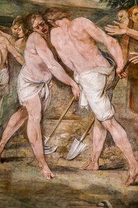 Romulus pflügt die Grenzlinie um die zukünftige Stadt Rom (Detail)