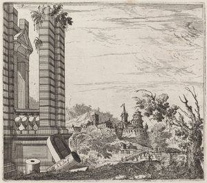 Fantastische Flusslandschaft mit Ruinen und einer Burg von Giuseppe Antonio Landi