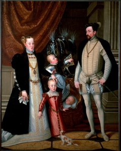 Kaiser Maximilian II. (1527-1576) mit seiner Familie: Maria von Spanien (1528-1603) und ihre Kinder Anne (1549-1580), Rodolph (1552-1612) und Ernst (1553-1591)