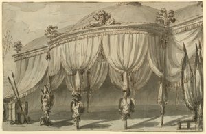 Bühnenbild, ein Pavillon mit Kriegstrophäen von Giuseppe Barberi