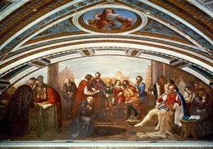 Galileo Galilei demonstriert das Gesetz der Schwerkraft in Anwesenheit von Giovanni De