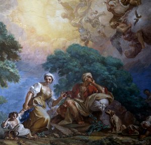 Heimsuchung, von Giuseppe Bonito, Fresko, Königspalast von Portici, Kampanien, Italien