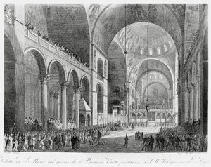 Venetische Provinzen schwören dem österreichischen Kaiser Franz II. in der Basilika San Marco in Venedig, 7. Mai, die Treue von Giuseppe Borsato