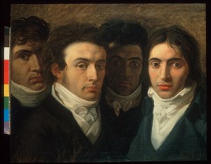 Selbstporträt mit Felice Bellotti, Gaetano Cattaneo und Carlo Porta