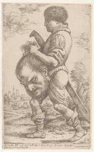 David trägt den Kopf von Goliath, den er an den Haaren hält