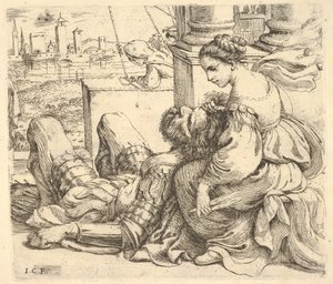 Delilah hält Samsons Haar und eine Schere, 1620-30 von Giuseppe Caletti