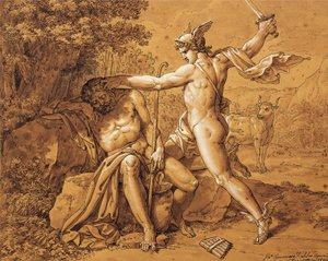 Italien, Merkur tötet Argus, um die Nymphe zu retten (Mercurio uccide Argo per salvare la ninfa) von Giuseppe Cammarano (1766-1859)