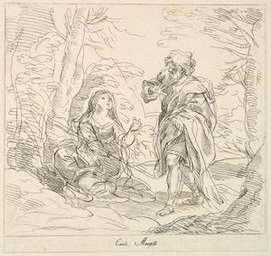 Sitzende Frau und bärtiger Mann in einer Landschaft, 1740-1802 von Giuseppe Canale