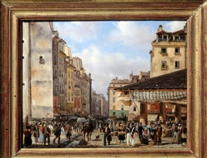 Les Halles und die Rue de la Tonnellerie im Jahr 1828: Ansicht von Paris im 19. Jahrhundert. Gemälde von Giuseppe Canella (1788-1847)