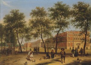 Vermutliche Ansicht des Paseo del Prado mit dem Prado-Museum, Madrid, 1827