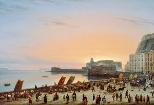 Sonnenuntergang an der neapolitanischen Uferpromenade, ca. 1838 von Giuseppe Canella