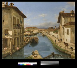 Ansicht des Naviglio-Kanals von der San Marco Brücke in Mailand von Giuseppe Canella