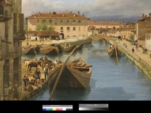 Blick auf den Naviglio-Kanal von der San Marco Brücke in Mailand