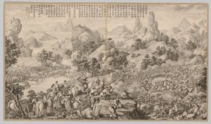 Durchbruch der Belagerung bei Hesui: aus Schlachtszenen der Niederschlagung von Aufständen..., um 1765-17