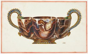 Becken mit emaillierten Griffen, verziert mit Drachen- und Widderköpfen von Giuseppe Grisoni