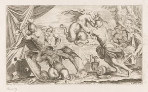 Aeneas und seine Gefährten kämpfen mit den Harpyien