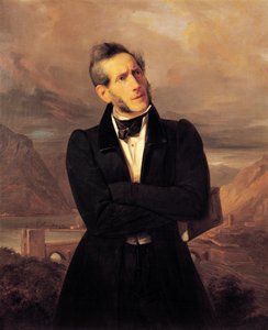 Porträt von Alessandro Manzoni mit Ansichten von Lecco von Giuseppe Molteni