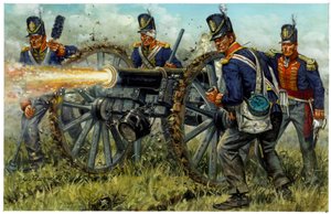 Erstes Kaiserreich: die königliche Fußartillerie während der Schlacht von Waterloo am 18. Juni 1815 - Illustration von Giuseppe Rava von Giuseppe Rava