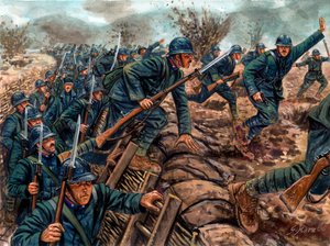 Erster Weltkrieg: Angriff der italienischen Infanterie (Illustration von Giuseppe Rava)