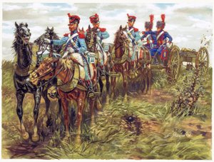 Erstes Kaiserreich: Artillerie der Großen Armee in Bewegung - Illustration von Giuseppe Rava von Giuseppe Rava
