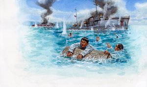 Französisch-Thailändischer Krieg (1940-1941): Seeschlacht zwischen der Armee Thailands von General Plaek Pibulsonggram genannt Phibun und der französischen Armee der Vichy-Regierung in Indochina - Illustration