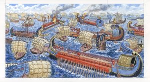 Gnaeus Pompeius Magnus besiegt die kilikischen Piraten in der Schlacht von Giuseppe Rava