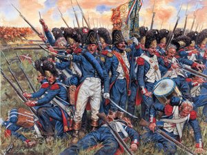 Napoleonische Kriege: Die Große Armee in der Schlacht von Waterloo am 18. Juni 1815 in die Enge getrieben (Illustration von Giuseppe Rava) von Giuseppe Rava