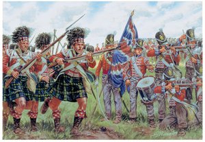 Napoleonische Kriege: Schottische und britische Soldaten in der Schlacht von Waterloo am 18. Juni 1815 (Illustration von Giuseppe Rava)