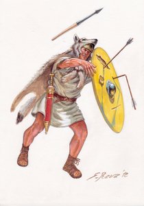 Römische Antike (Republik): Velit (Leichtinfanterist der armen Jahrhunderte) der römischen Armee - Veliten der römischen Republik - Illustration von Giuseppe Rava von Giuseppe Rava