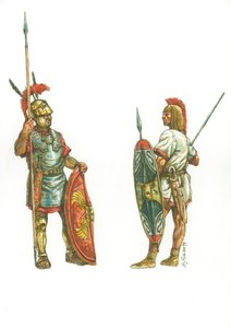 Römischer Triarius und Hannibals hispanischer Fußballsoldat