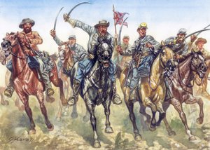 Sezessionskrieg (1861-1865) - Amerikanischer Bürgerkrieg: die konföderierte Kavallerie im Angriff - Illustration von Giuseppe Rava von Giuseppe Rava