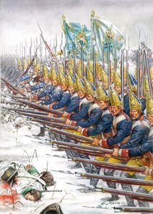 Siebenjähriger Krieg: Grenadiere der preußischen Armee während der Schlacht von Leuthen, 05.12.1757 - Illustration von Giuseppe Rava von Giuseppe Rava