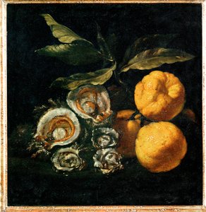 Stillleben mit Austern und Quitten von Giuseppe Recco