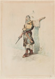 Ein maurischer Soldat vor einer sonnenbeschienenen Wand