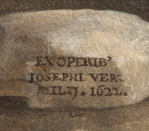 Signatur des Künstlers, Geburt Christi, (Detail), 1622 von Giuseppe Vermiglio