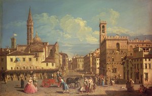 Die Badia Fiorentina und der Palazzo Del Podesta auf der Piazza di San Firenze, um 1754 von Giuseppe Zocchi