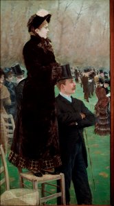 Die Rennen im Bois de Boulogne. Zuschauer beobachten Pferderennen von Giuseppe or Joseph de Nittis