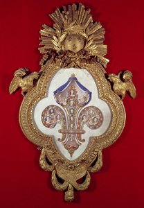 Die Blume Frankreichs, genealogischer Baum mit dreizehn Porträts von Ludwig XV. (1710-74) und seinen Nachkommen in einem fleur-de-lys-förmigen Rahmen, 1765 (Gold und Emaille)