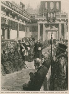 Verteilung der Maundy-Wohltätigkeit in Whitehall (Gravur)