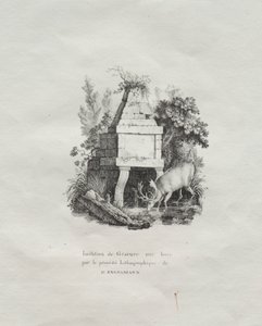 Sammlung lithografischer Versuche: Ein Brunnen, der den Holzschnitt imitiert von Godefroy Engelmann