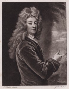 William Congreve, englischer Dramatiker (Stich) von Godfrey (after) Kneller