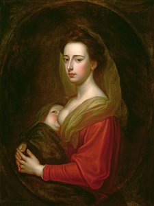 Porträt von Lady Mary Boyle (1566-1673) und ihrem Sohn Charles Boyle (gest. 1720) (Öl auf Leinwand in einem gemalten Oval) von Godfrey Kneller